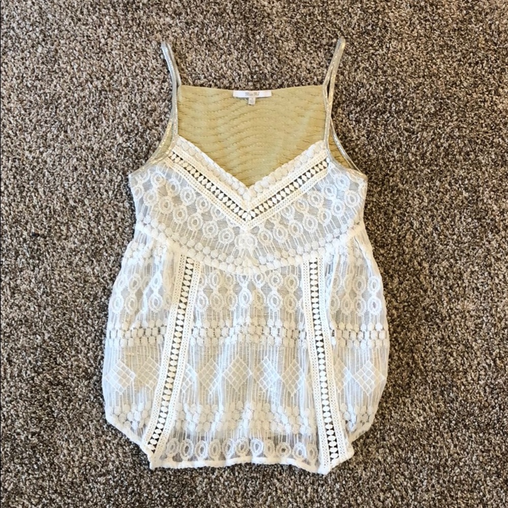 Miss Me White and Gold Lace Tank Top